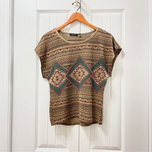 Dex Aztec Print Brown Knit Tunic Blouse - S